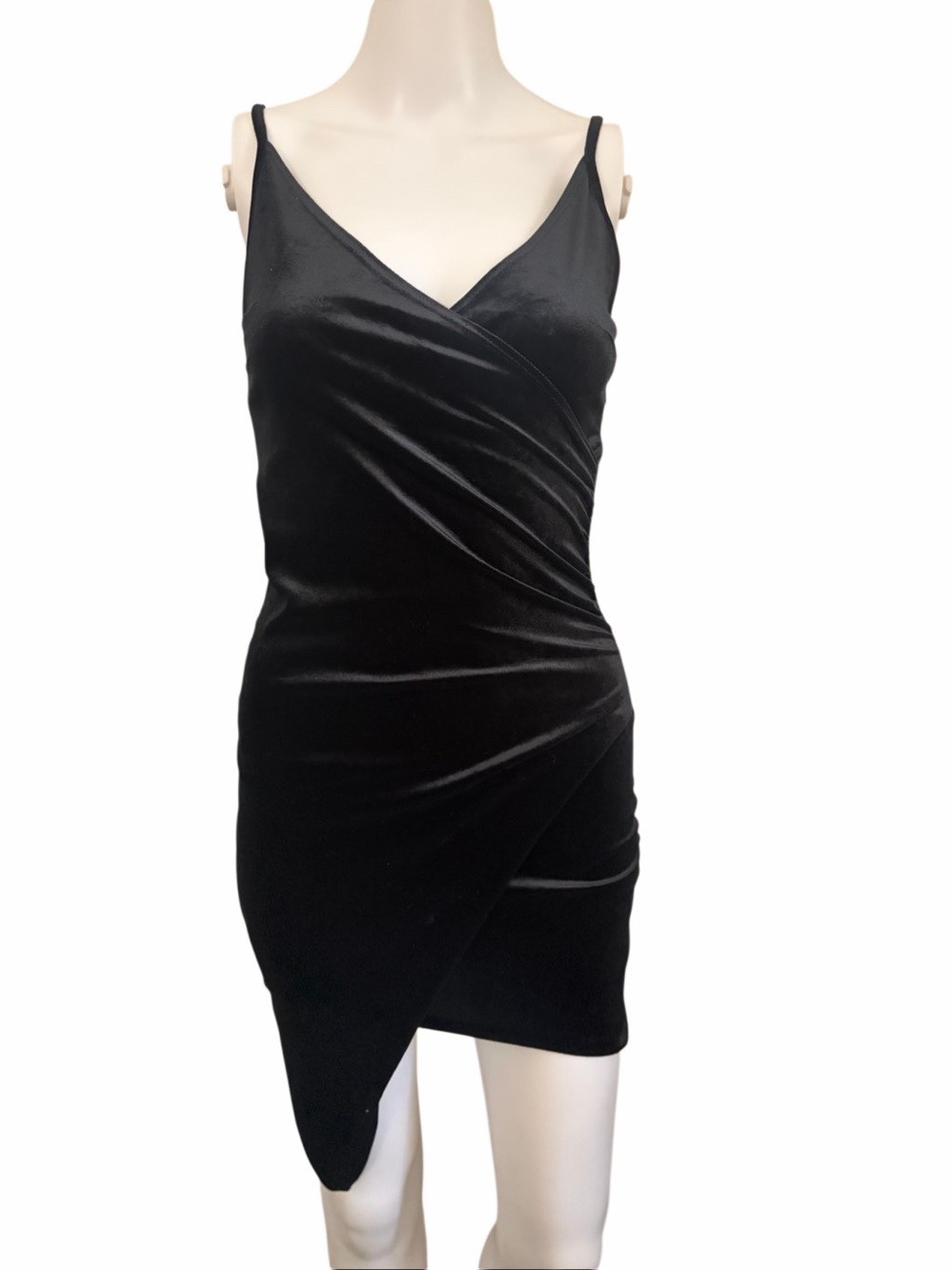 Forever 21 Black Velvet Wrap-Style Spaghetti Strap Dress Small